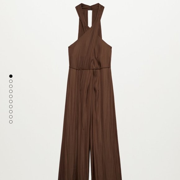 NWT Mango LIMITED EDITION silky look satin jumpsuit in brown - Picture 9 of 10